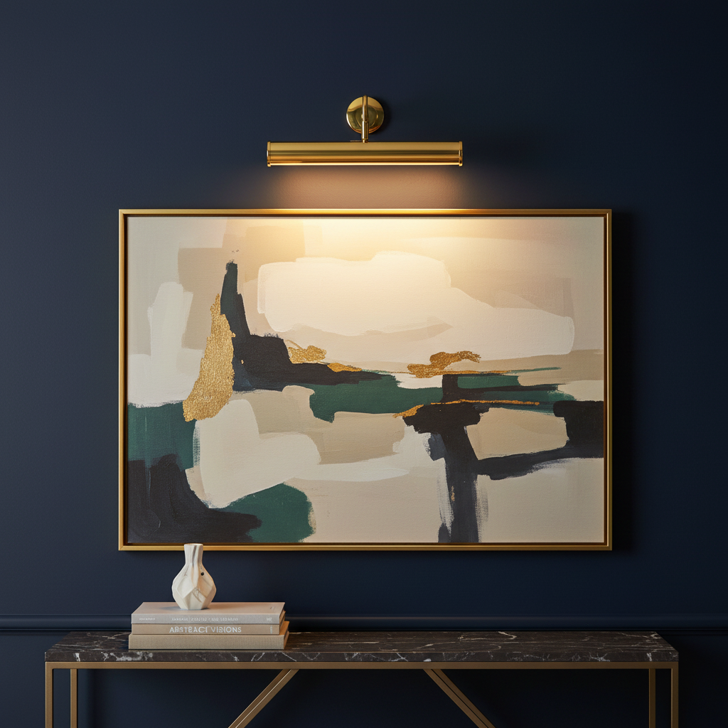amos-lighting-Endon-Turner-Picture-Light-Polished-Brass-Navy-Wall-Abstract-Marble-Console