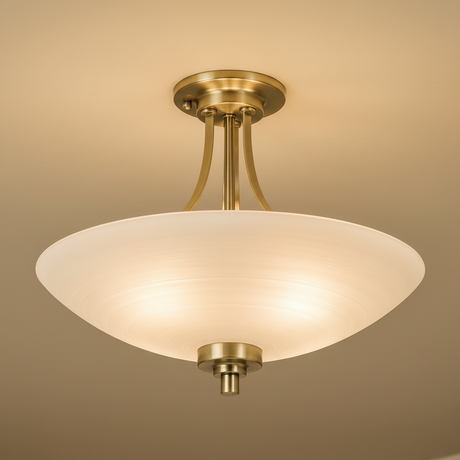 amos-lighting-Endon-Welles-3lt-Semi-Flush-Antique-Brass-Frosted-Opal-Bowl-Closeup