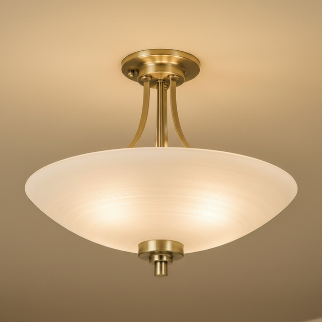amos-lighting-Endon-Welles-3lt-Semi-Flush-Antique-Brass-Frosted-Opal-Bowl-Closeup