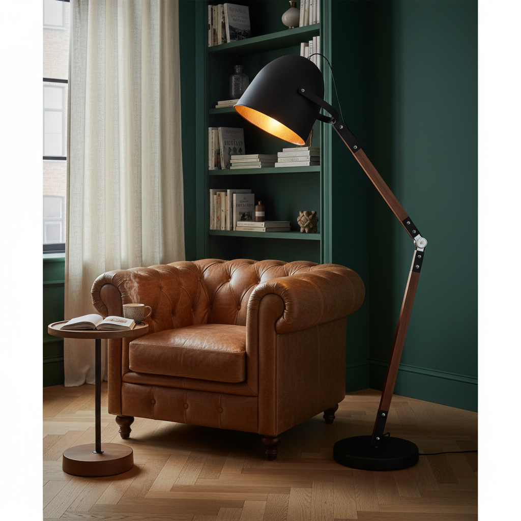 amos-lighting-Franklite-Arc-Wooden-Floor-Lamp-Black-Gold-Lounge-Reading-Corner