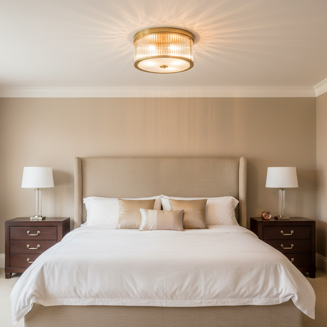 amos-lighting-Franklite-Bonham-Aged-Brass-Flush-Ceiling-Light-Bedroom