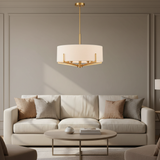 amos-lighting-Franklite-Clifton-5-Light-Pendant-Brushed-Brass-White-Drum-Lounge