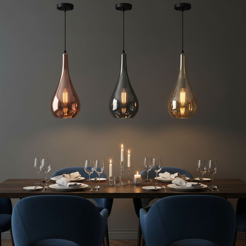 amos-lighting Franklite Droplet Glass Pendant Copper Smoke Amber - Dining Room