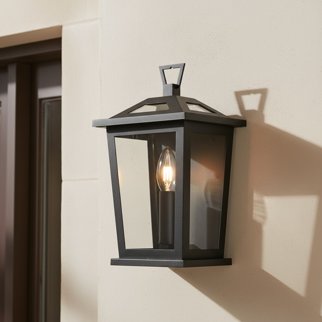amos-lighting-Franklite-Dusk-Exterior-Wall-Light-Small-Matt-Black-Closeup-White-Wall