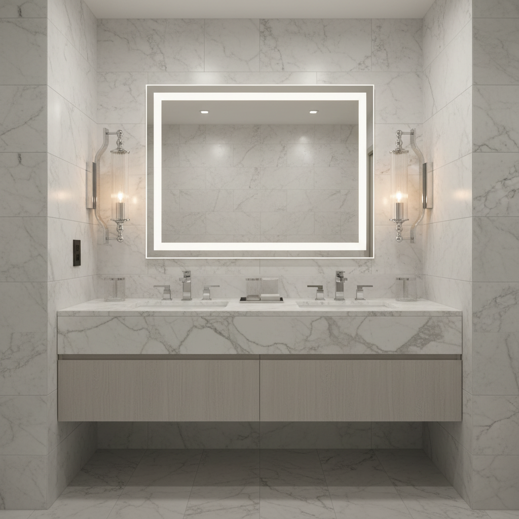 amos-lighting-Franklite-Empire-Bathroom-Wall-Light-Chrome-Marble-Vanity-Mirror