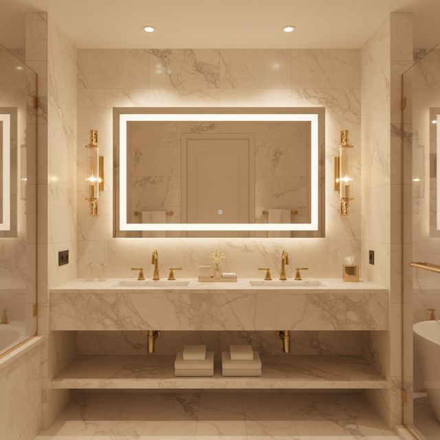amos-lighting-Franklite-Empire-Bathroom-Wall-Light-Gold-Marble-Vanity-Mirror