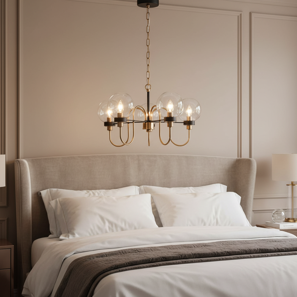 amos-lighting Franklite Equinox 5 Light Chandelier Antique Gold Glass - Bedroom