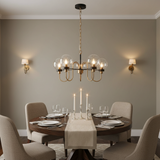 amos-lighting Franklite Equinox 5 Light Chandelier Antique Gold Glass - Dining Room