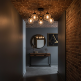 amos-lighting-Franklite-Equinox-5-Light-Semi-Flush-Antique-Gold-Clear-Globe-Loft-Hallway