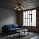 amos-lighting-Franklite-Equinox-5-Light-Semi-Flush-Antique-Gold-Clear-Globe-Loft-Lounge