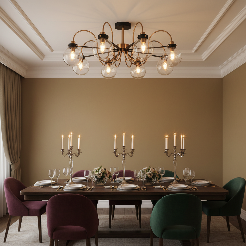 amos-lighting Franklite Equinox 8 Light Semi-Flush Antique Gold Glass - Dining Room