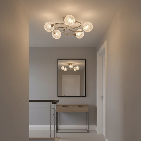 amos-lighting-Franklite-Gyro-5-Light-Flush-Satin-Nickel-Crackle-Globe-Hallway-Landing