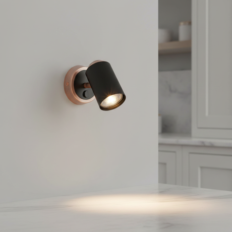 amos-lighting-Franklite-Hollywood-Single-Spotlight-Black-Copper-Closeup-Kitchen-Wall