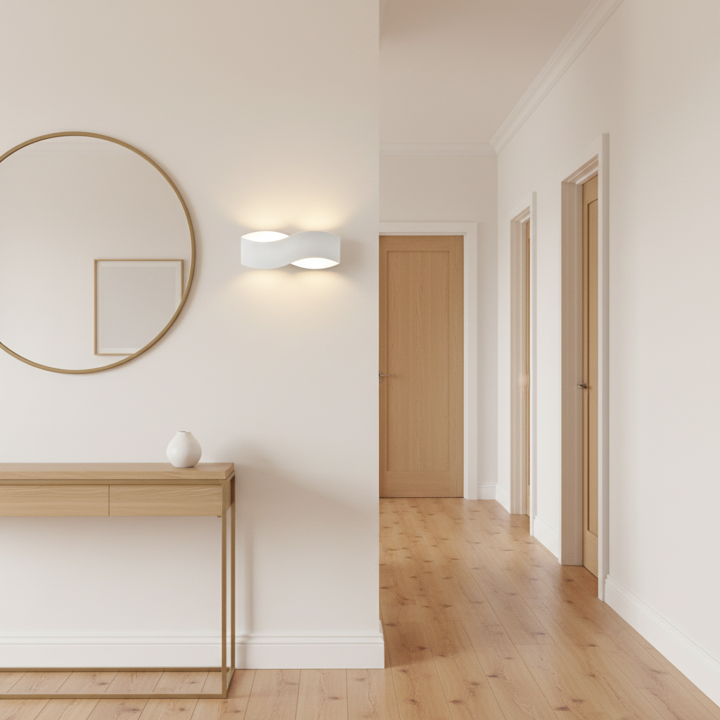 amos-lighting-Franklite-Infinity-Matt-White-LED-Wall-Light-Hallway