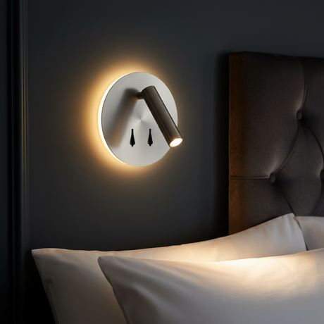 amos-lighting-Franklite-Luca-LED-Reading-Wall-Light-Satin-Nickel-Bedside-Closeup