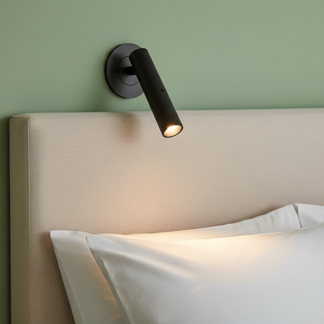 amos-lighting-Franklite-Mantel-Matt-Black-LED-Reading-Wall-Light-Sage-Green-Bedroom