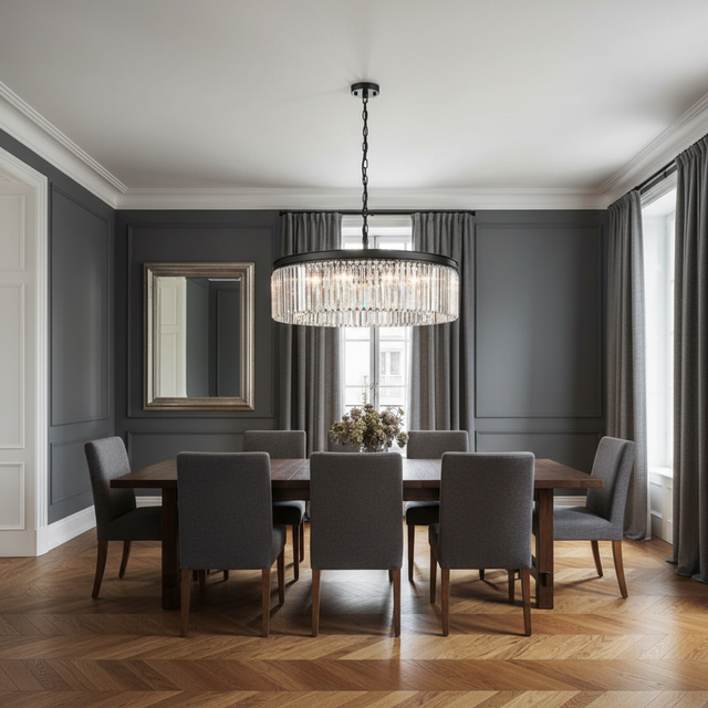 amos-lighting-Franklite-Perdita-Matt-Black-Crystal-Chandelier-10-Light-Dining-Room-Scale