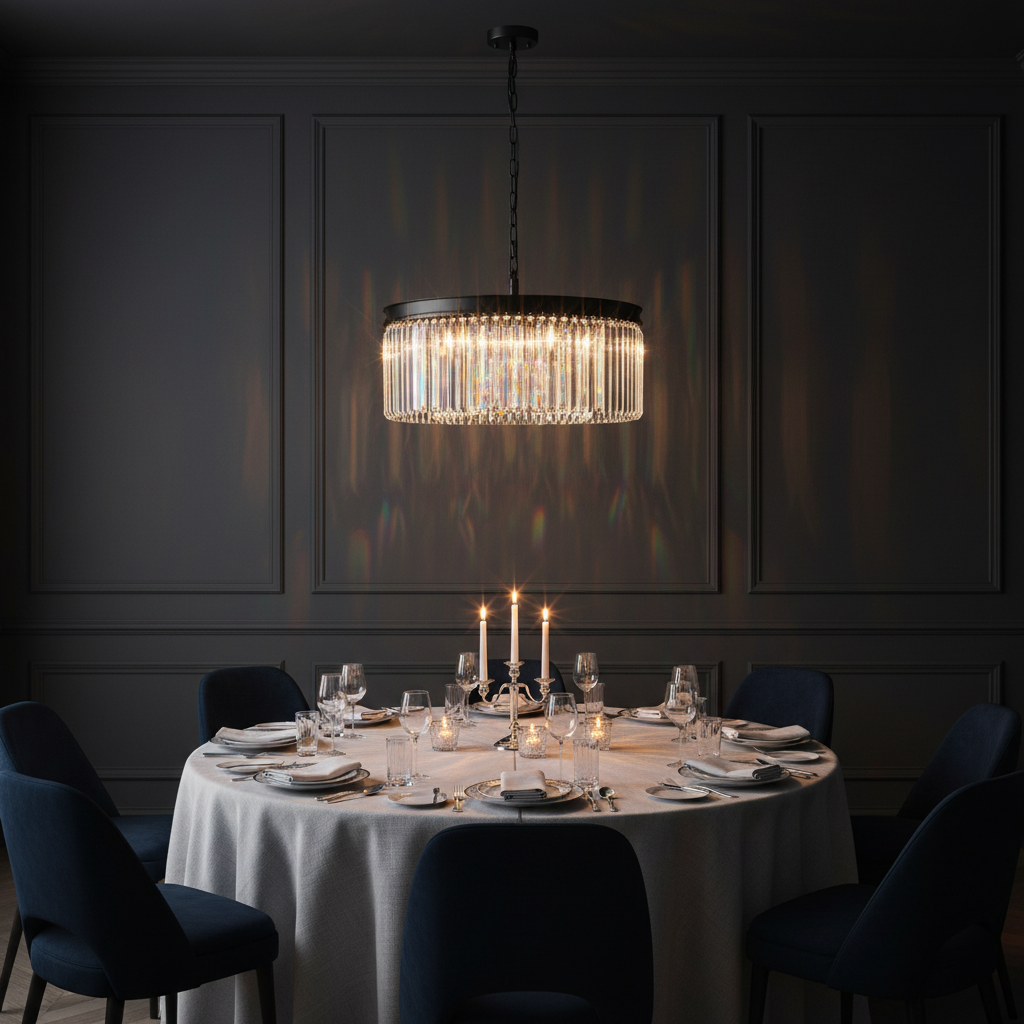 amos-lighting-Franklite-Perdita-Matt-Black-Crystal-Chandelier-8-Light-Dining-Room