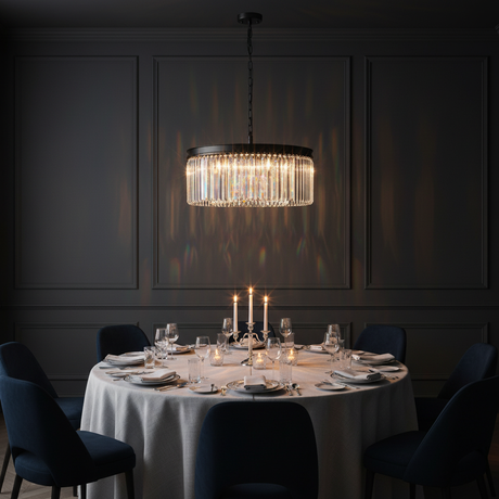 amos-lighting-Franklite-Perdita-Matt-Black-Crystal-Chandelier-8-Light-Dining-Room
