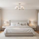 amos-lighting-Franklite-Polaris-5-Light-Satin-Nickel-White-Drum-Shades-Bedroom