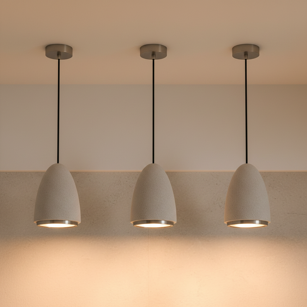 amos-lighting-Franklite-Precis-Concrete-Pendant-Satin-Nickel-Three-In-A-Row-Closeup