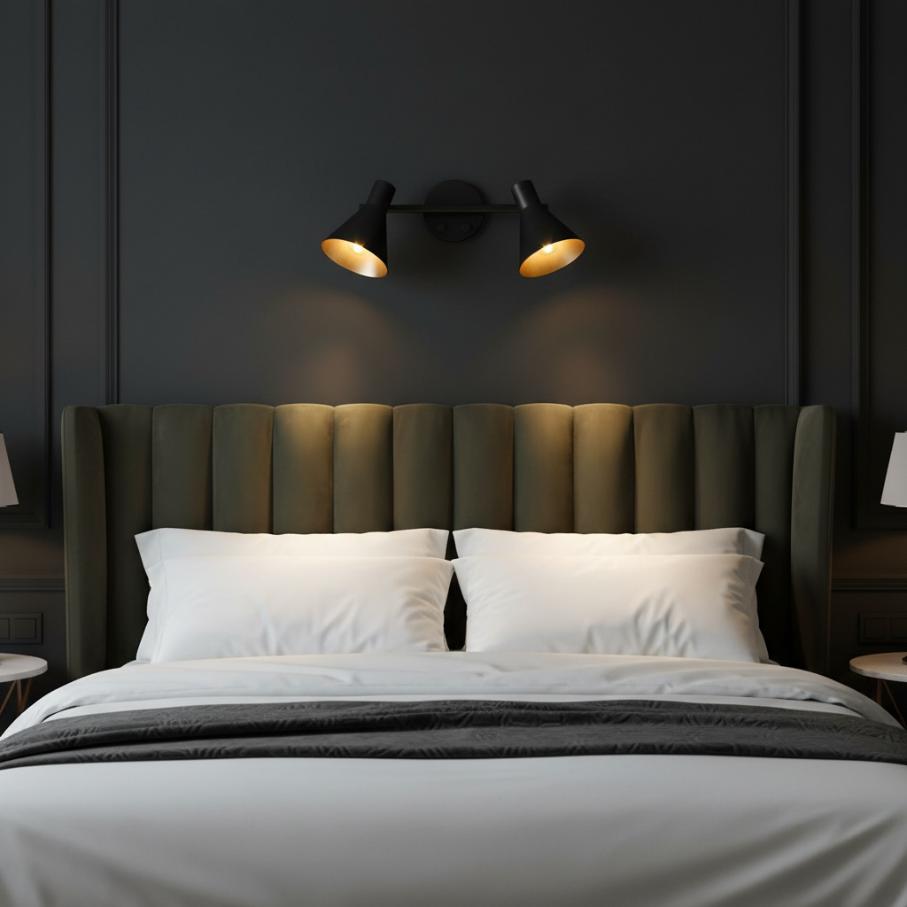 amos-lighting Franklite Skoop Double Spotlight Black Gold - Bedroom