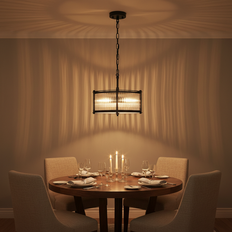 amos-lighting-Franklite-Sloane-3-Light-Pendant-Matt-Black-Ribbed-Glass-Dining-Room