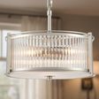 amos-lighting-Franklite-Sloane-3-Light-Pendant-Polished-Nickel-Ribbed-Glass-Drum-Closeup