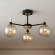 amos-lighting-Franklite-Solar-3-Light-Matt-Black-Satin-Brass-Amber-Globe-Closeup