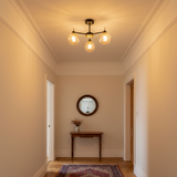 amos-lighting-Franklite-Solar-3-Light-Matt-Black-Satin-Brass-Amber-Globe-Vintage-Hallway