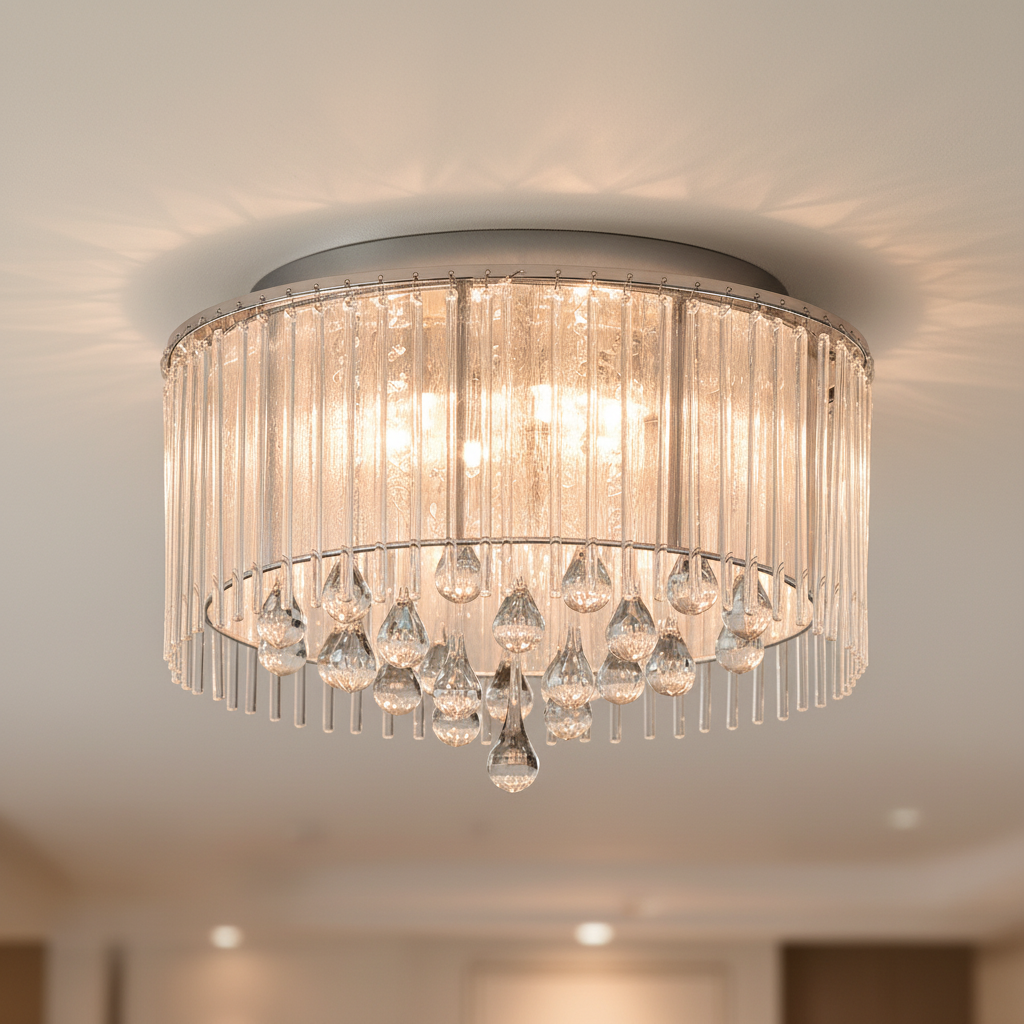 amos-lighting-Franklite-Spirit-Small-Flush-Chrome-Crystal-Rods-Teardrop-Closeup
