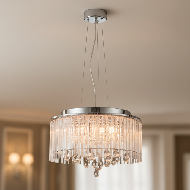 amos-lighting-Franklite-Spirit-Small-Pendant-Chrome-Crystal-40cm-Closeup-Ceiling-Rose