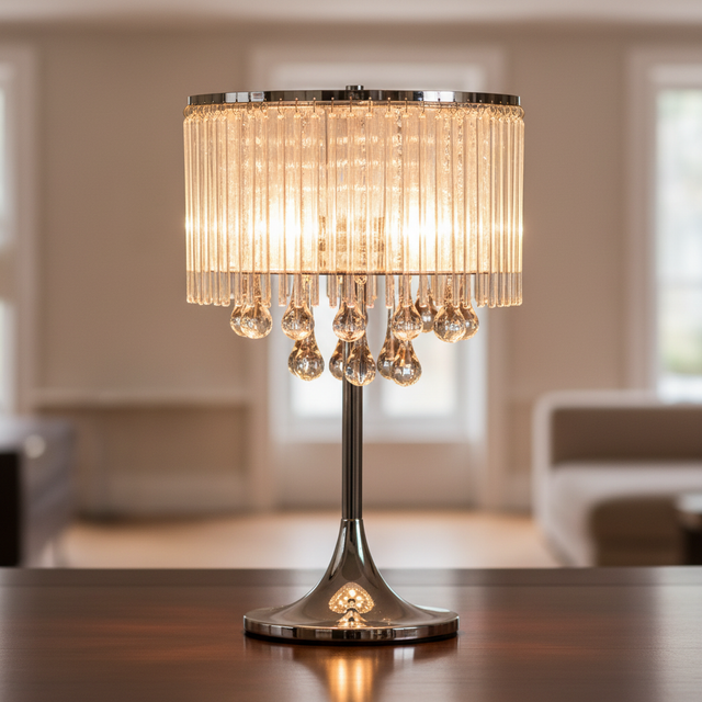 amos-lighting-Franklite-Spirit-Table-Lamp-Chrome-Crystal-Rods-Teardrop-Closeup