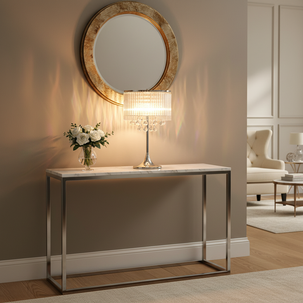 amos-lighting-Franklite-Spirit-Table-Lamp-Chrome-Crystal-Rods-Teardrop-Console-Hallway