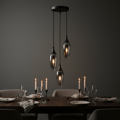 amos-lighting Franklite Taper 3 Light Cluster Smoked Glass - Dining Room