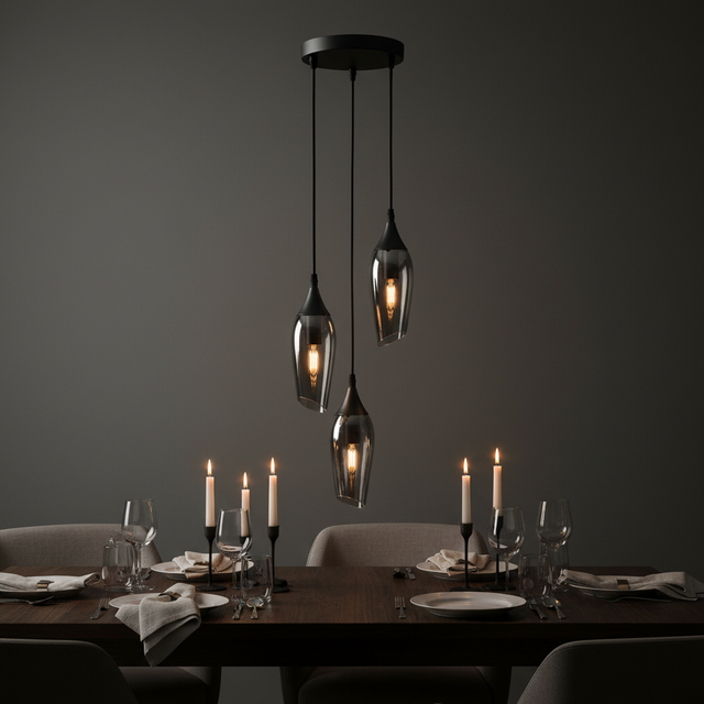 amos-lighting Franklite Taper 3 Light Cluster Smoked Glass - Dining Room