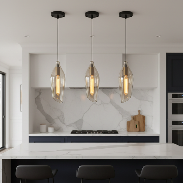 amos-lighting-Franklite-Taper-Single-Pendant-Amber-Glass-Kitchen-Island-Rescaled