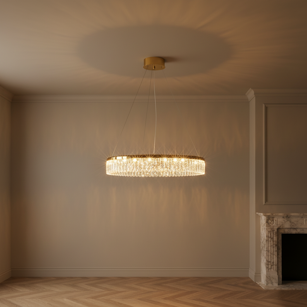 amos-lighting-Franklite-Victoria-LED-Ring-Chandelier-Gold-Crystal-60cm-Elegant-Room