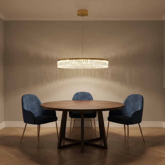 amos-lighting-Franklite-Victoria-LED-Ring-Chandelier-Gold-Crystal-60cm-Round-Table