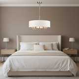 amos-lighting-Franklite-Windsor-5-Light-Pendant-Satin-Nickel-White-Drum-Bedroom