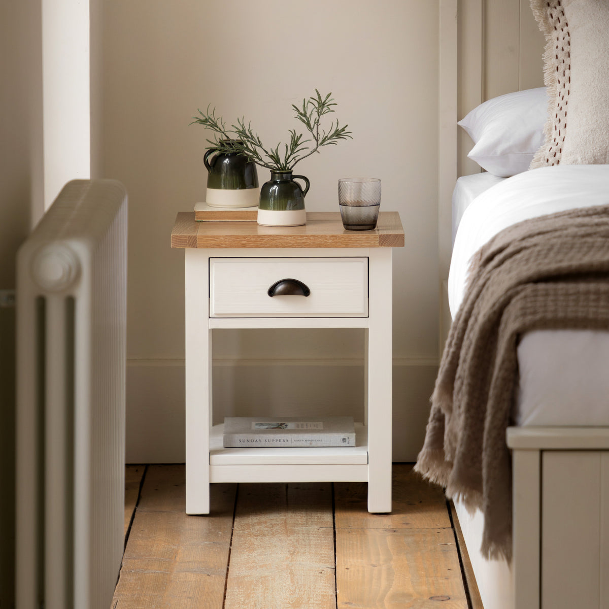 Eton 1 Drawer Bedside White Slim Traditional Charm | Amos Lighting ...