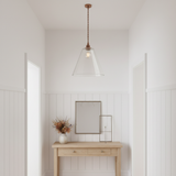 amos-lighting-Soho-Lighting-Forster-Clear-Cone-Glass-Pendant-Light-Old-English-Bronze-Brown-Twisted-Cable-Hallway