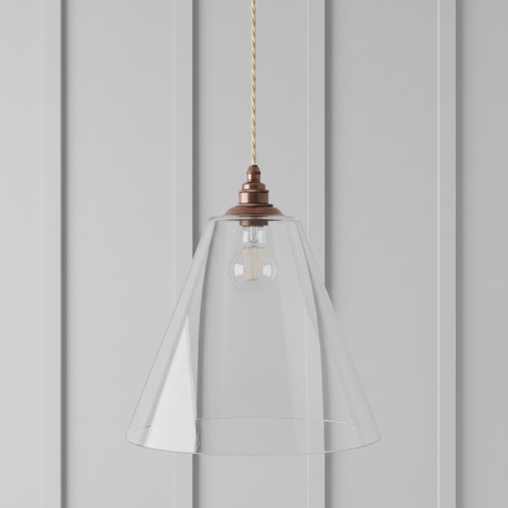 amos-lighting-Soho-Lighting-Forster-Clear-Cone-Glass-Pendant-Light-Old-English-Bronze-Linen-Twisted-Cable-Grey-Panel