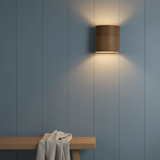 amos-lighting-Stuart-Lamble-Pure-Wall-Light-Walnut-Cornish-Coastal-Blue-Panel