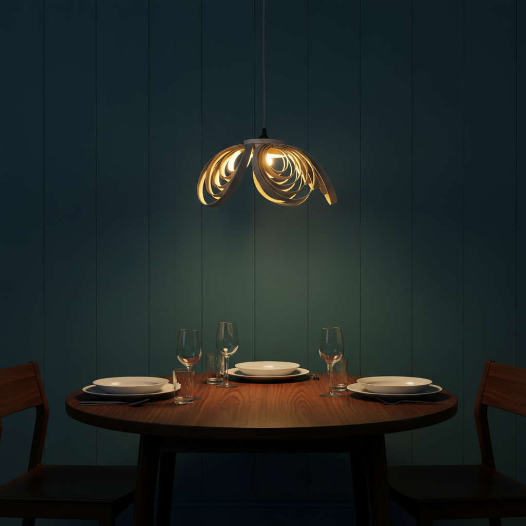 amos-lighting-Stuart-Lamble-Snowdrop-Pendant-Shade-Deep-Birch-Veneer-Teal-Panel-Walnut-Dining
