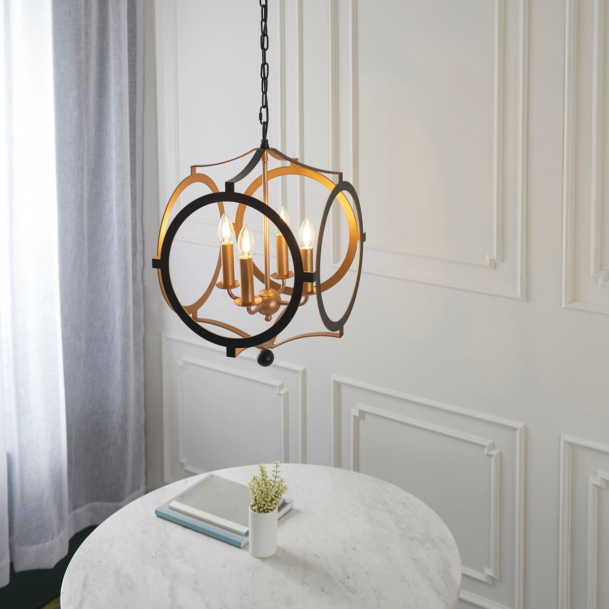 Amos Newington Chandelier Matt Black & Gold –  from Amos Lighting + Home