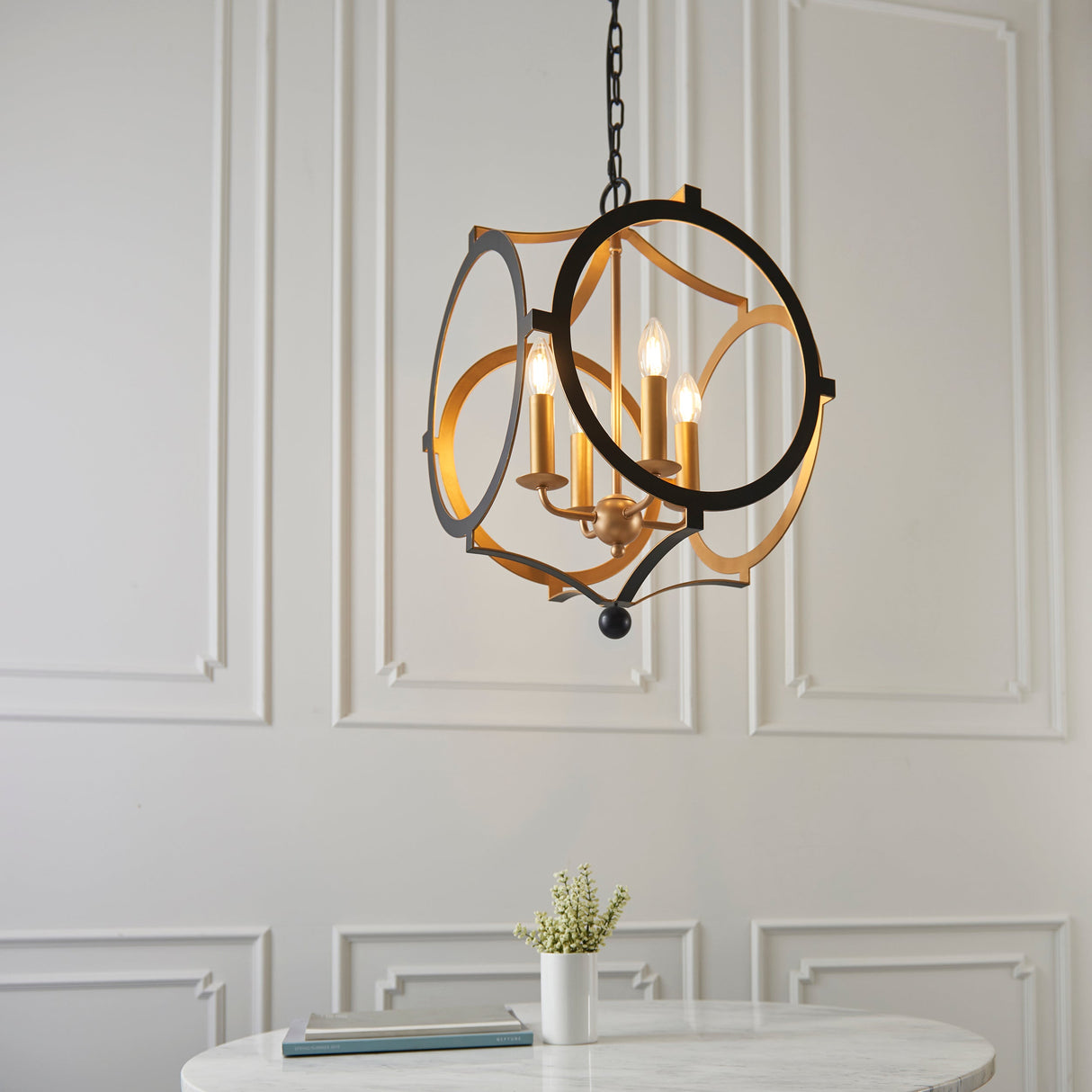 Amos Newington Chandelier Matt Black & Gold –  from Amos Lighting + Home