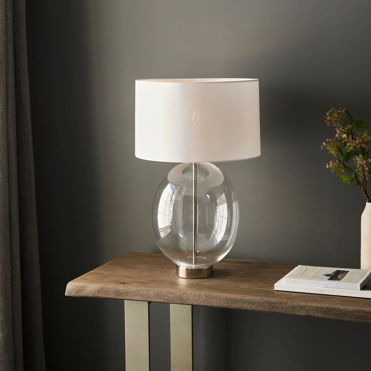 Amos Ovate Table Lamp Clear Glass with White Shade –  from Amos Lighting + Home