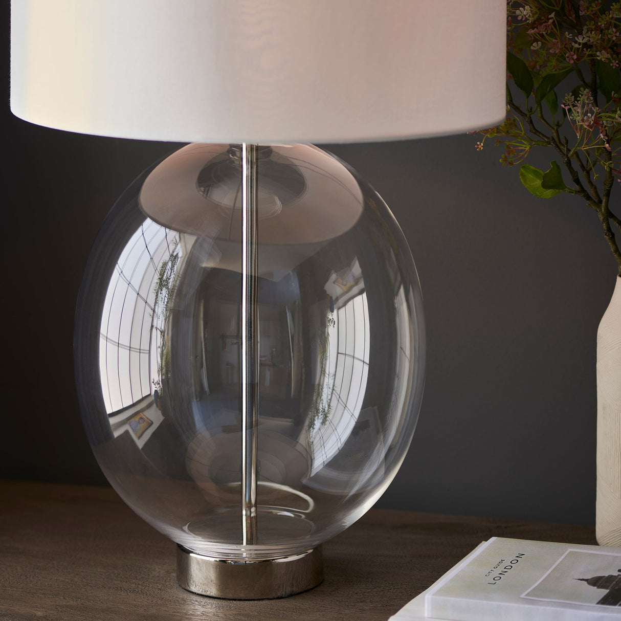 Amos Ovate Table Lamp Clear Glass with White Shade –  from Amos Lighting + Home