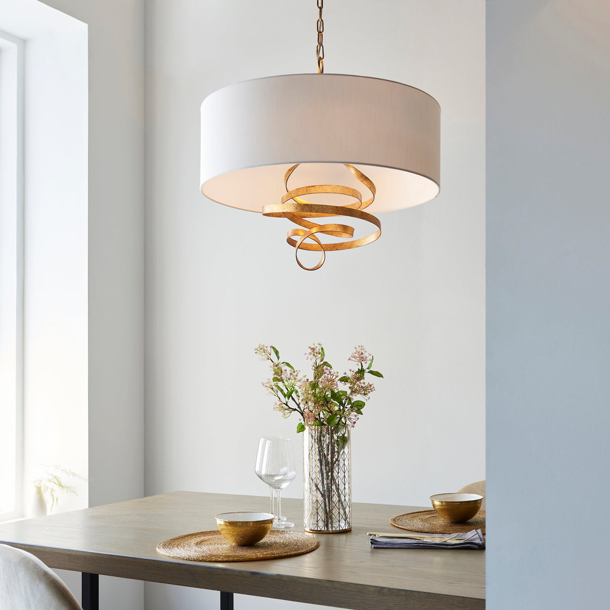 Amos Senna Pendant Gold Leaf & Ivory Cotton | Fabric Pendant Light ...